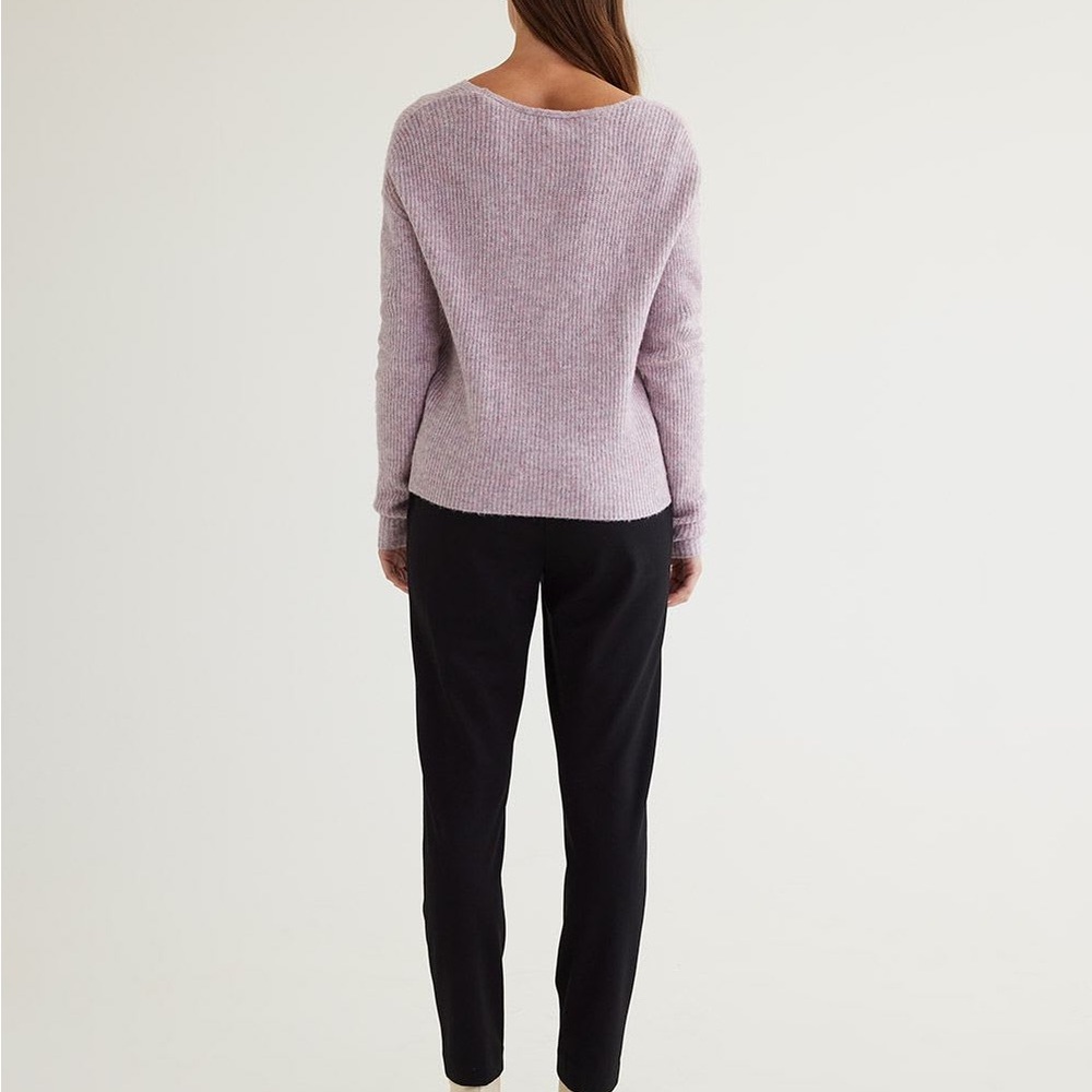 Sz S Long-Sleeve V-Neck Sweater with Drawstring at Front  Heather Lilac Pink NWT - Picture 2 of 2